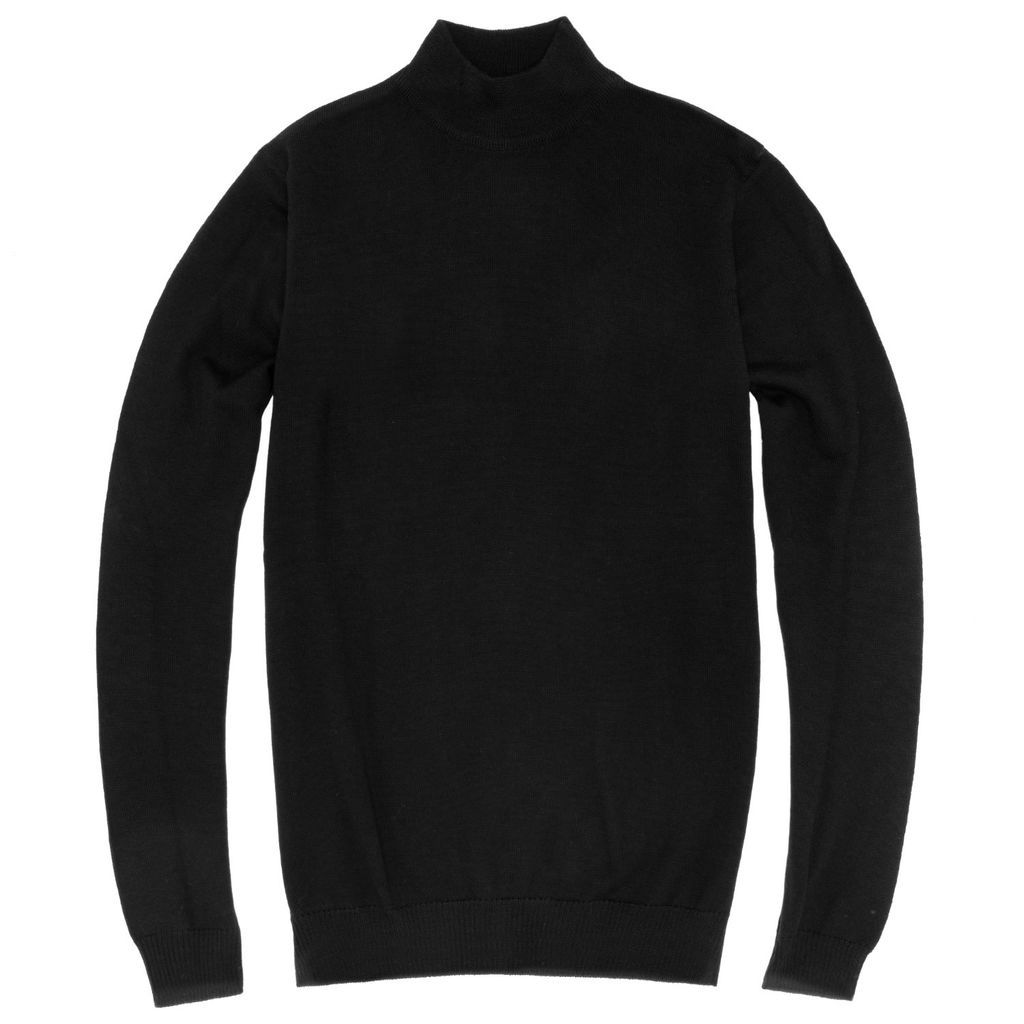 Mens Extra Fine Merino Wool Mock Turtleneck Shaw Jumper - Black Extra Small Paul James Knitwear