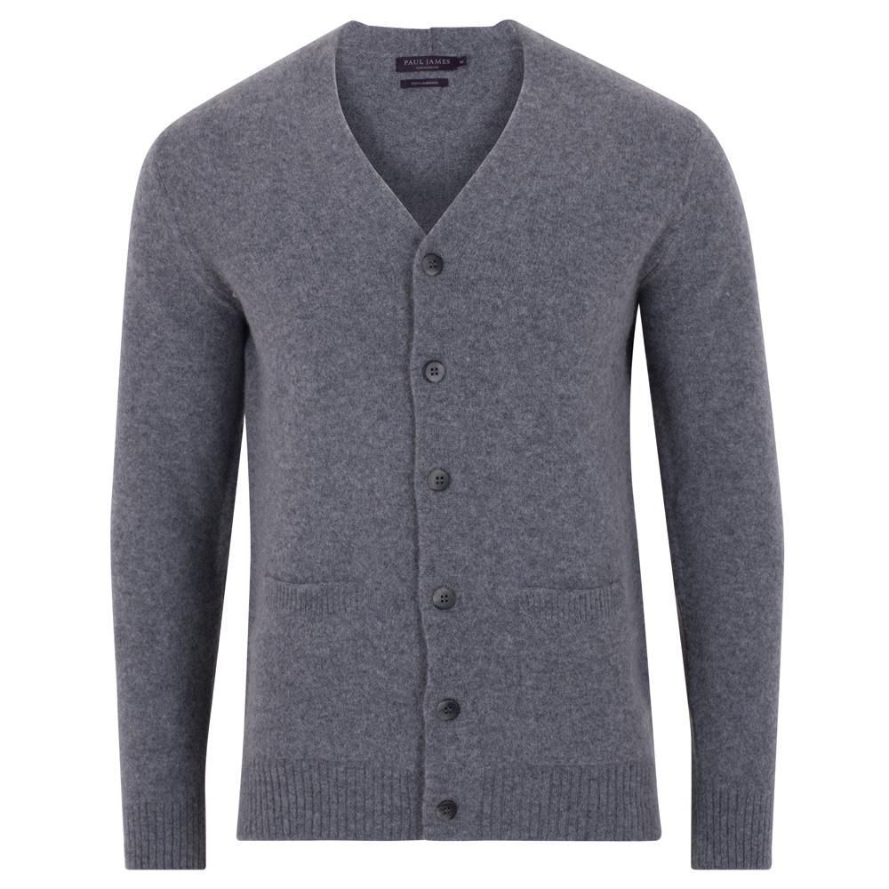 Mens Lambswool Two Pocket Cardigan - Grey Mix Extra Small Paul James Knitwear