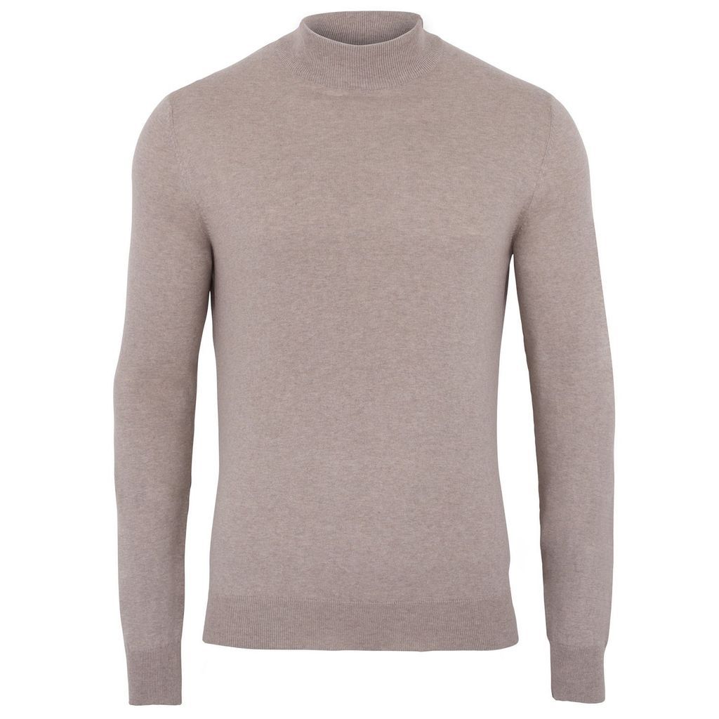 Neutrals Mens 100% Ultra Fine Cotton Mock Turtle Neck Spencer Jumper - Fawn Extra Small Paul James Knitwear