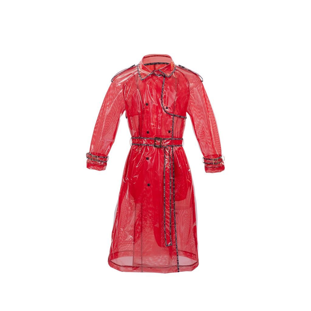 Red Men Designer Transparent Raincoat - Manhattan - Rouge Extra Small Yvette LIBBY N'guyen Paris