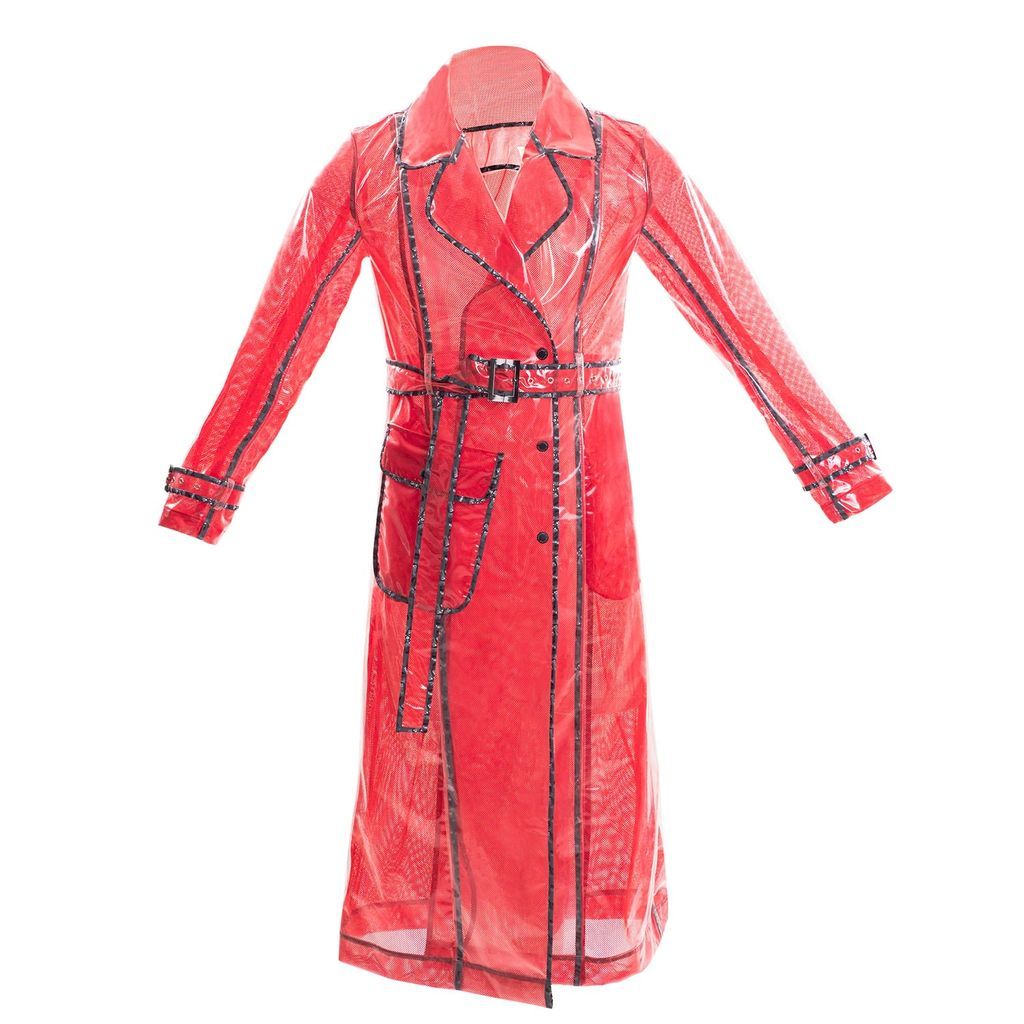 Red Men Designer Transparent Trench Raincoat - Louisville - Rouge Extra Small Yvette LIBBY N'guyen Paris