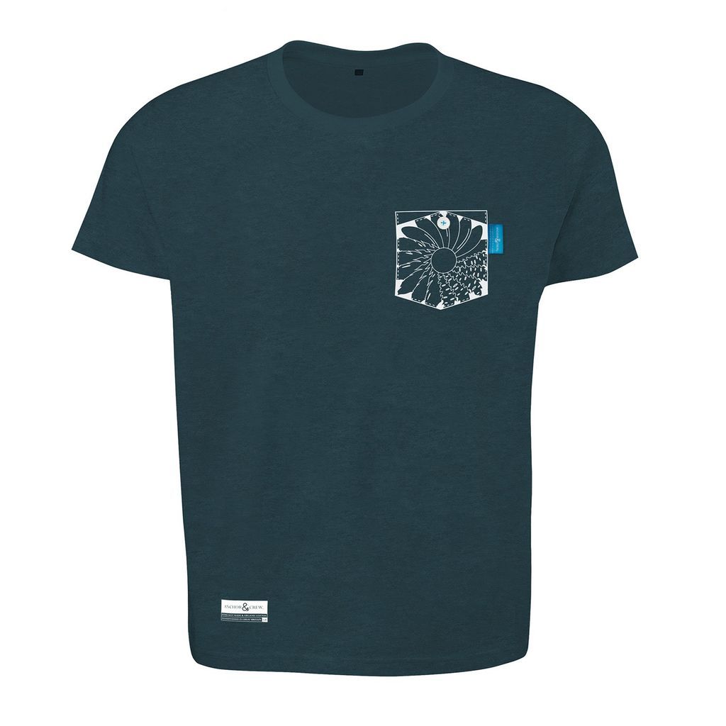 Steel Blue Explorer Print Organic Cotton T-Shirt Mens Small ANCHOR & CREW