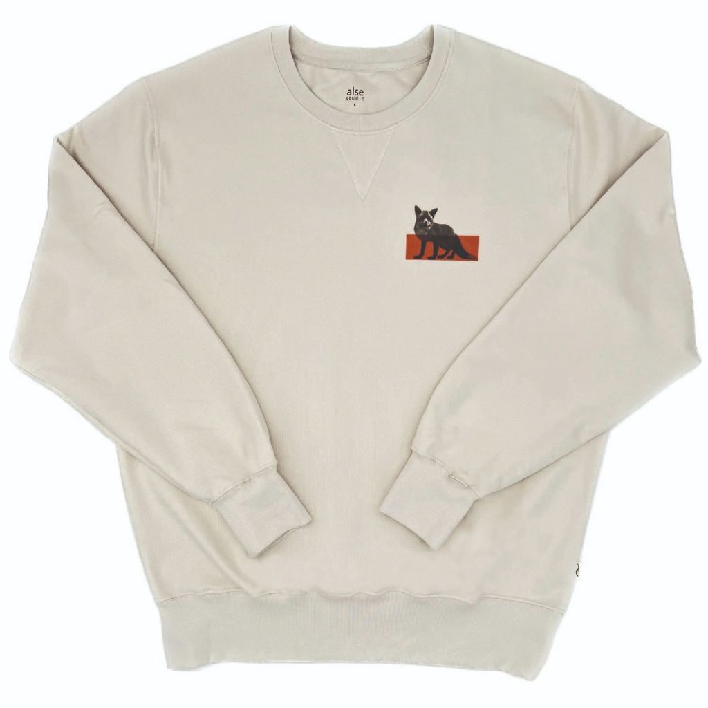 White Men Fox Printed Unisex Crew Neck Sweatshirt Small Alse Studio