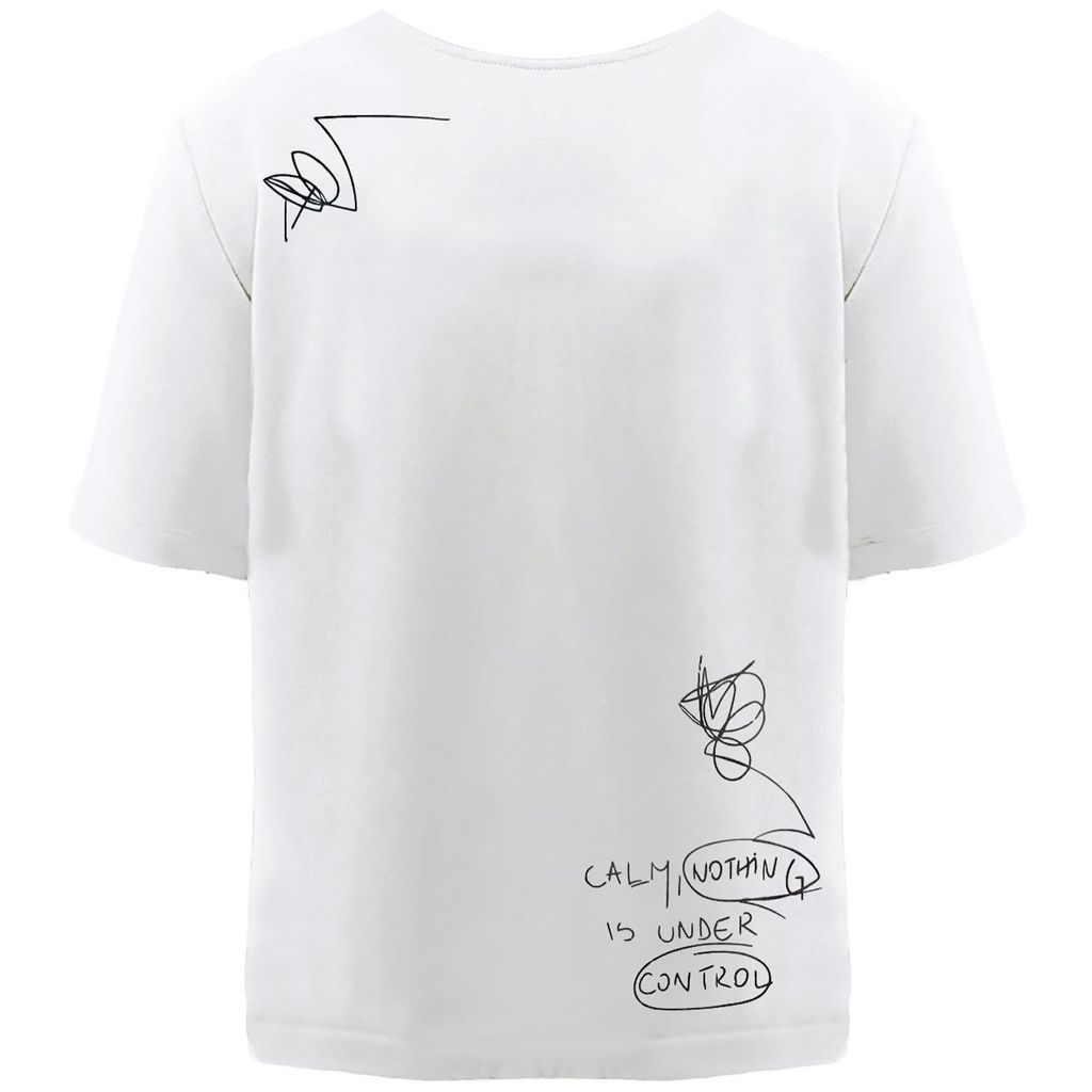 White Scribble Embroidered Men's T-Shirt Small Hamza