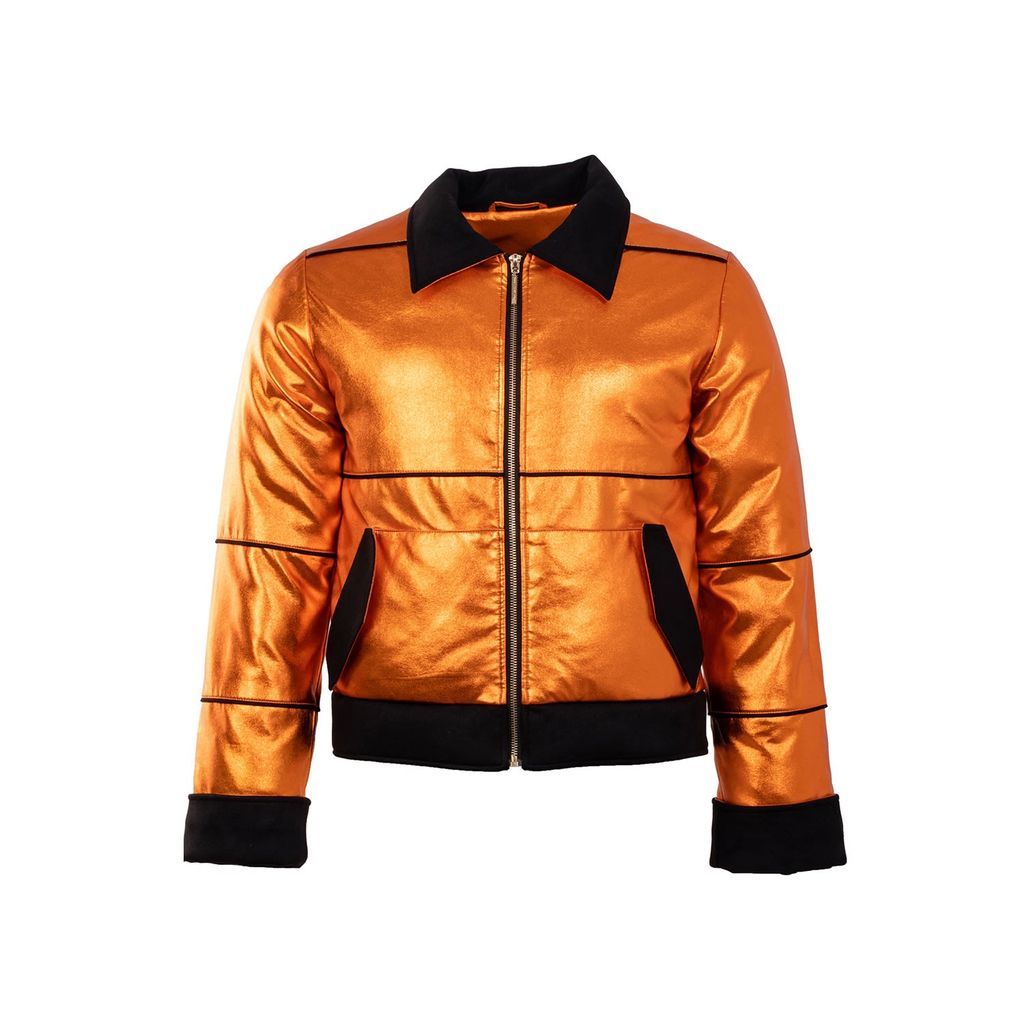 Yellow / Orange Men - Goose-Down Jacket - Refractive Vinyl Faux Leather - Act - Orange Sweet ‘N' Sour In Modern Style Extra Small Yvette LIBBY N'guyen Paris
