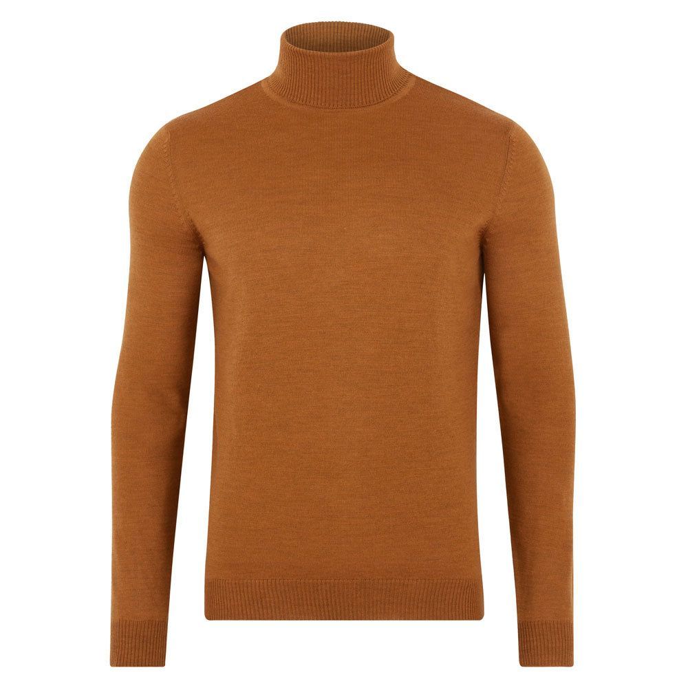 Yellow / Orange Mens Extra Fine Merino Wool Weston Roll Neck Jumper - Saffron Medium Paul James Knitwear