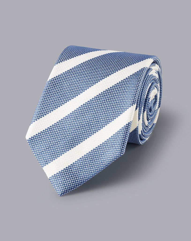 Silk Linen Stripe Tie - Blue & White