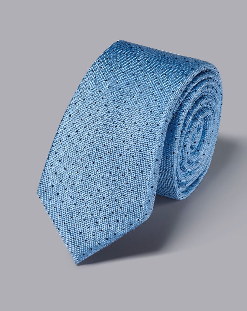 Slim Silk Pindot Tie - Mid Blue