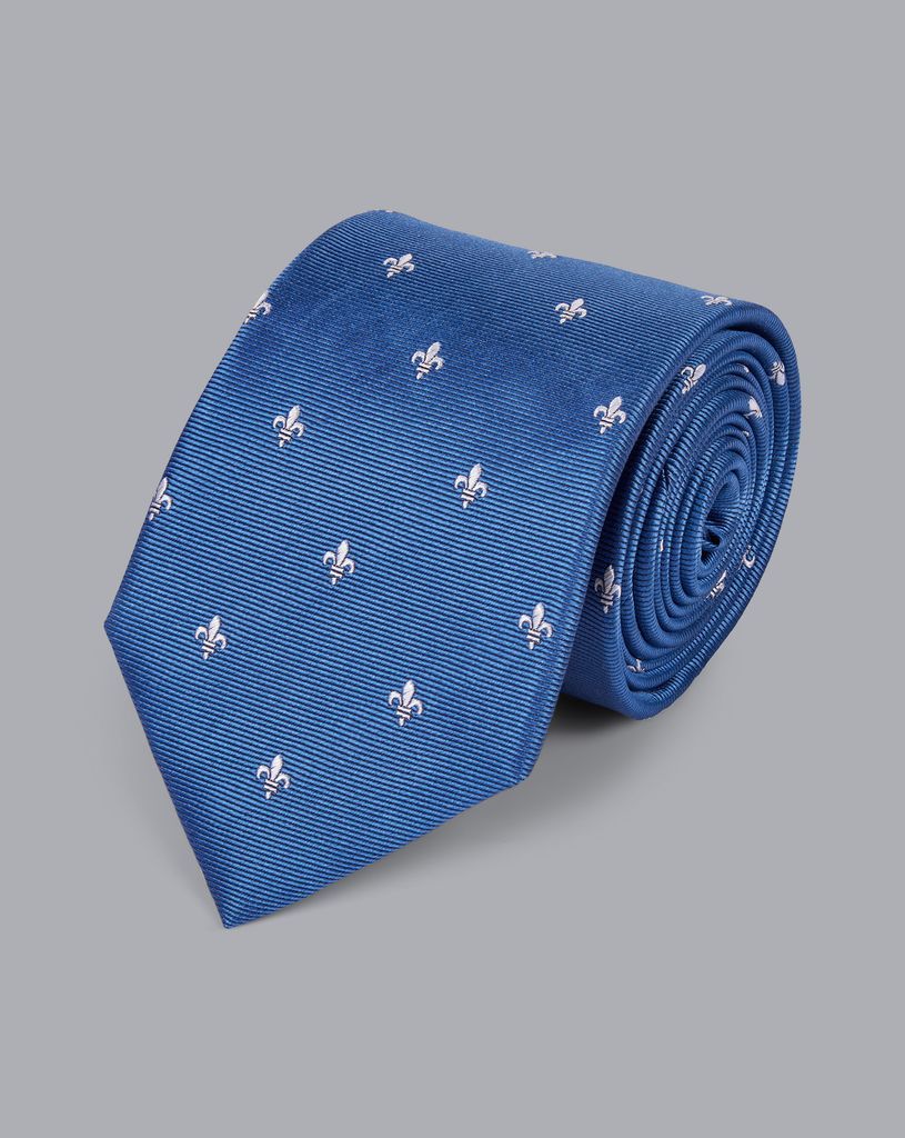 Stain Resistant Silk Fleur-De-Lys Tie - Blue & White