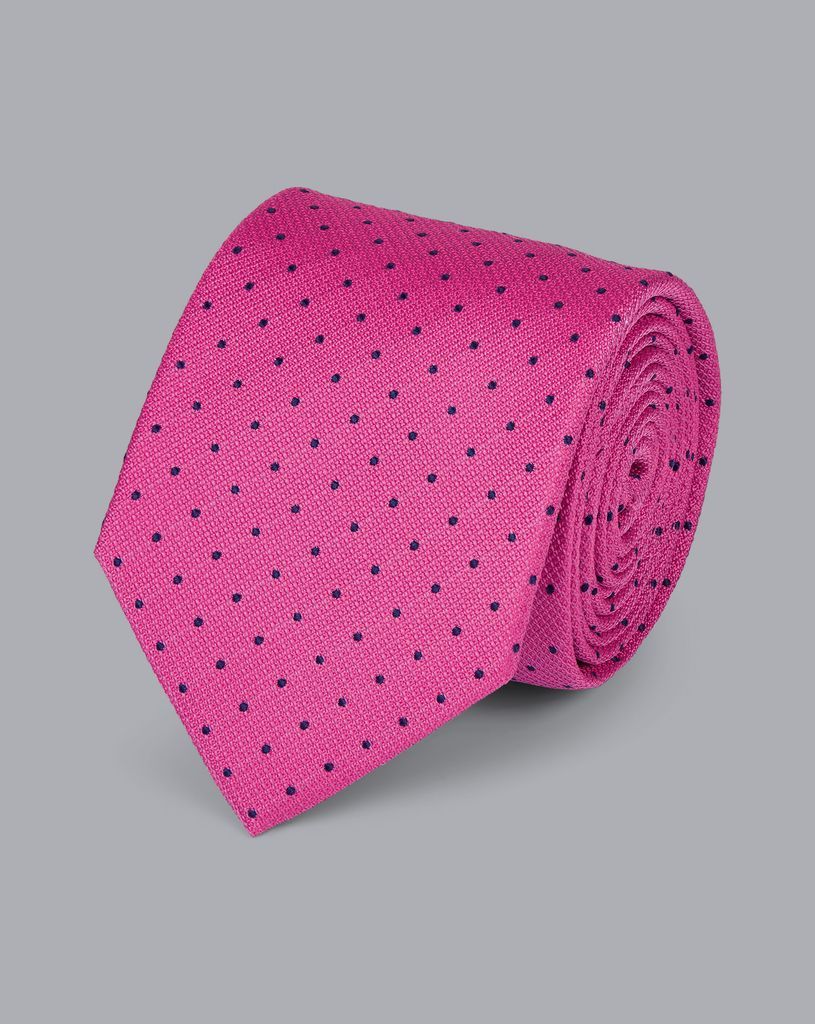 Stain Resistant Silk Textured Spot Tie - Bright Pink