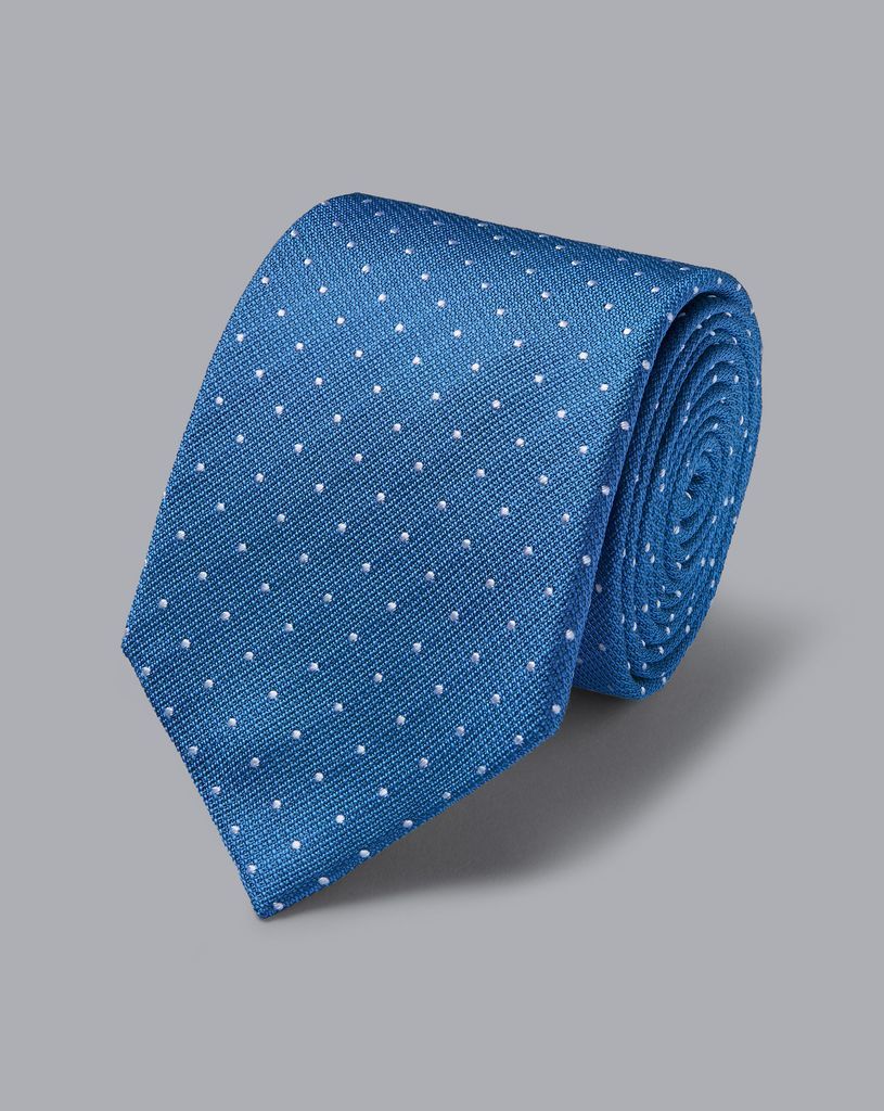 Stain Resistant Silk Textured Spot Tie - Royal Blue & White