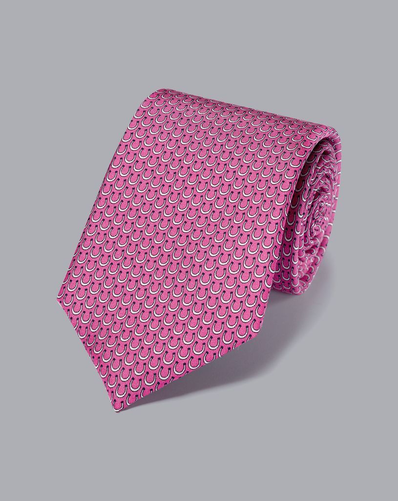 Horseshoe Silk Print Tie - Bright Pink
