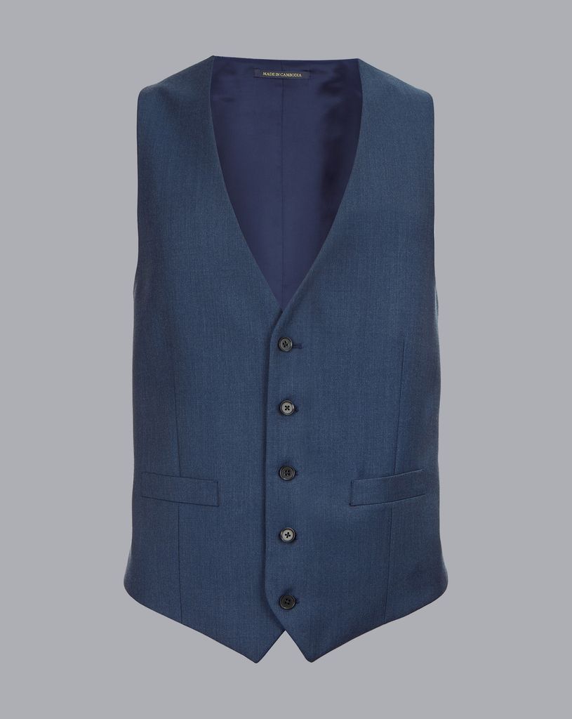 Wool Twill Business Suit Waistcoat - French Blue