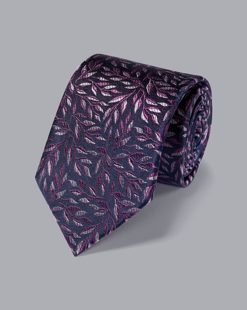 Silk Floral Tie - Navy & Purple