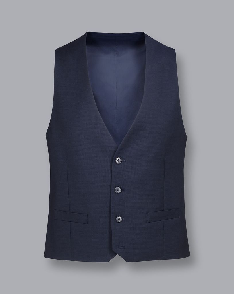 Wool Business Suit Textured Waistcoat - Navy