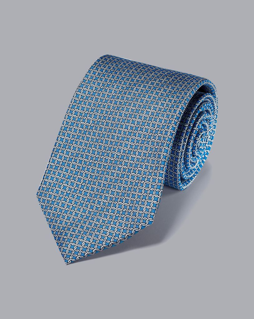 Silk Chain Print Tie - Blue