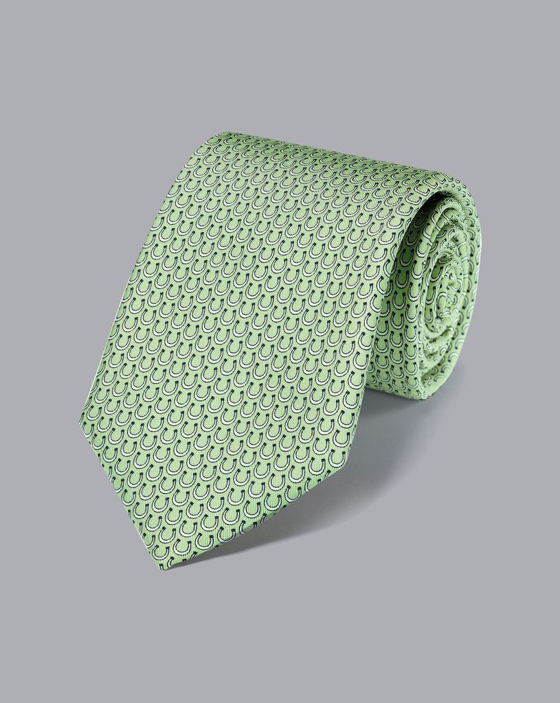 Horseshoe Silk Print Tie - Light Green