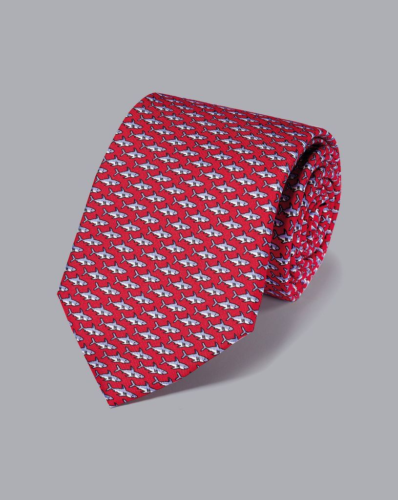 Shark Silk Print Tie - Red
