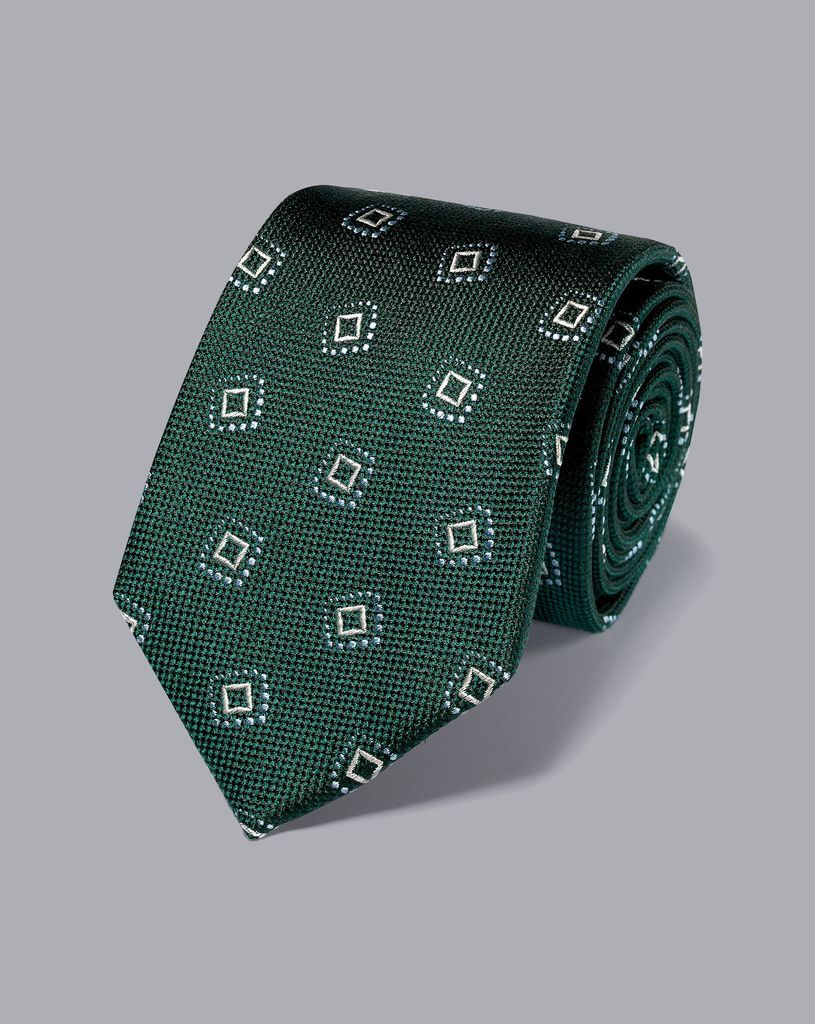 Silk Textured Square Motif Tie - Green & Sky