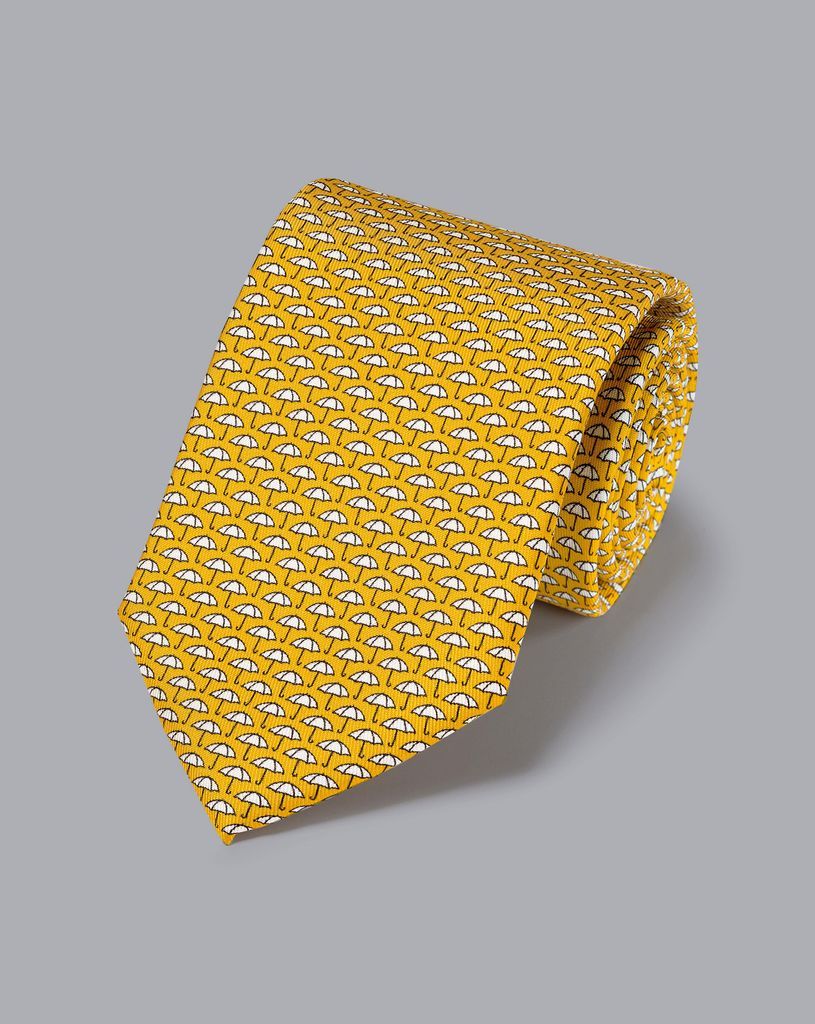Umbrella Silk Print Tie - Gold