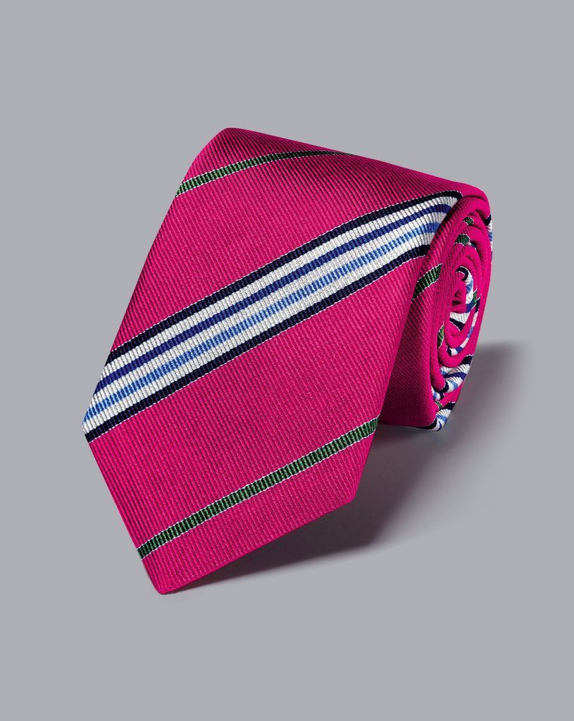 Silk Reppe Stripe English Luxury Tie - Bright Pink