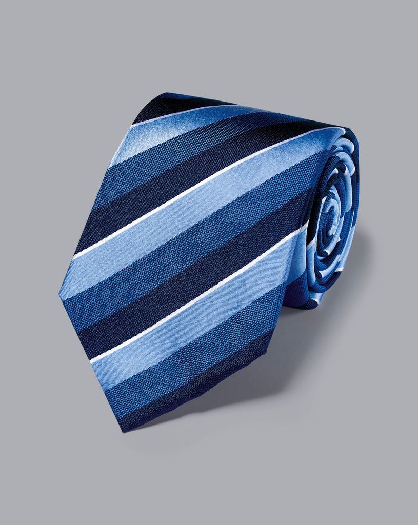 Silk Satin Stripe Tie - Blue