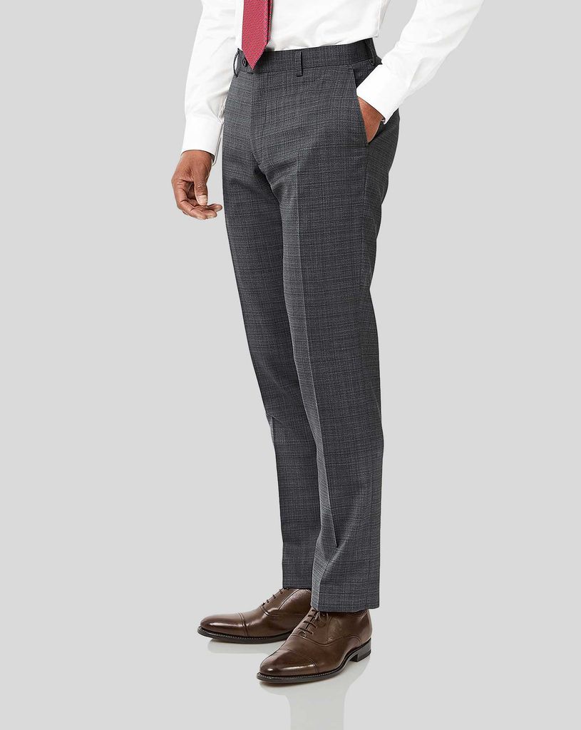 Wool Crosshatch Suit Trousers - Grey