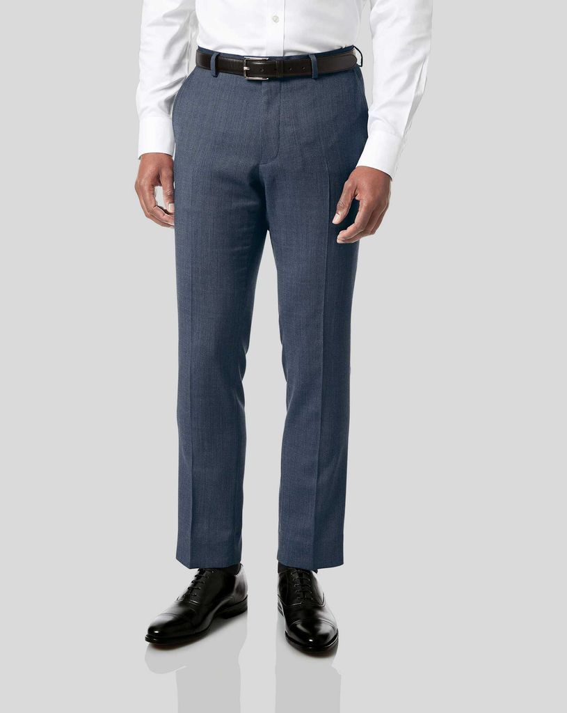 Wool Birdseye Travel Suit Trousers - Light Blue