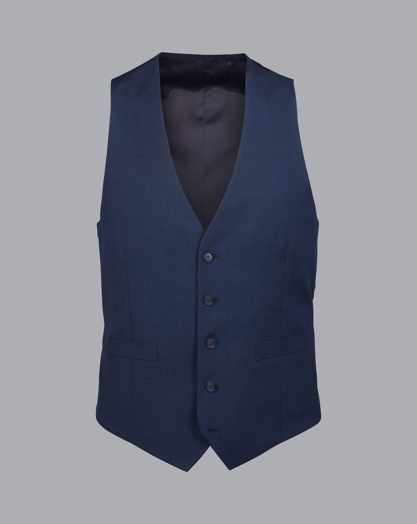 Wool Pindot Travel Suit Waistcoat - French Blue