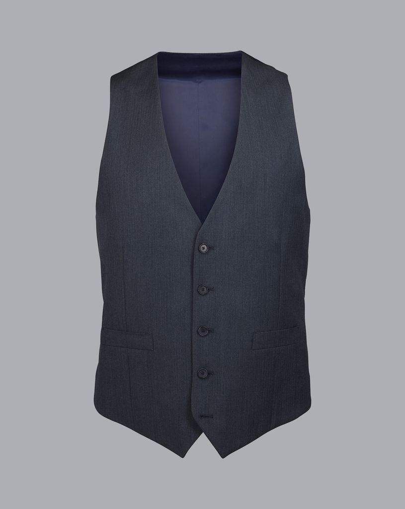Wool Herringbone Business Suit Waistcoat - Dark Airforce Blue