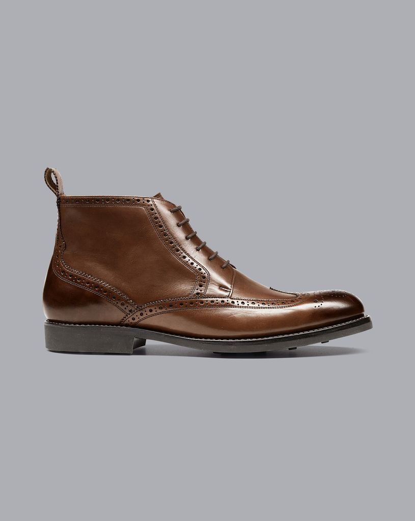 Leather Brogue Boots - Chocolate Brown