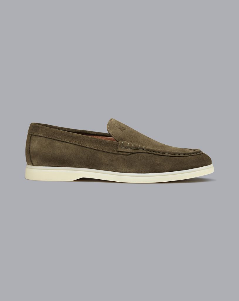 Leather Suede Slip-On Shoes - Olive
