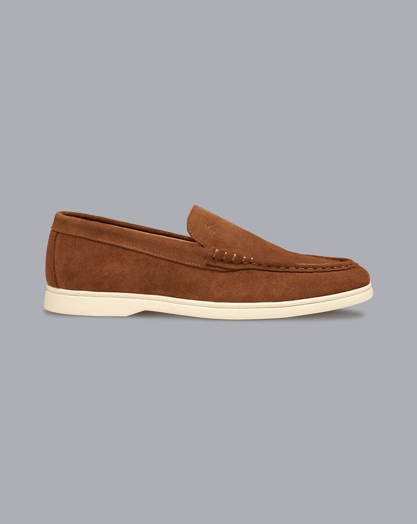 Leather Suede Slip-On Shoes - Tan