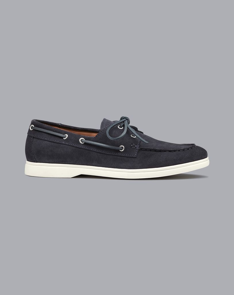 Leather Suede Boat Shoes - Navy