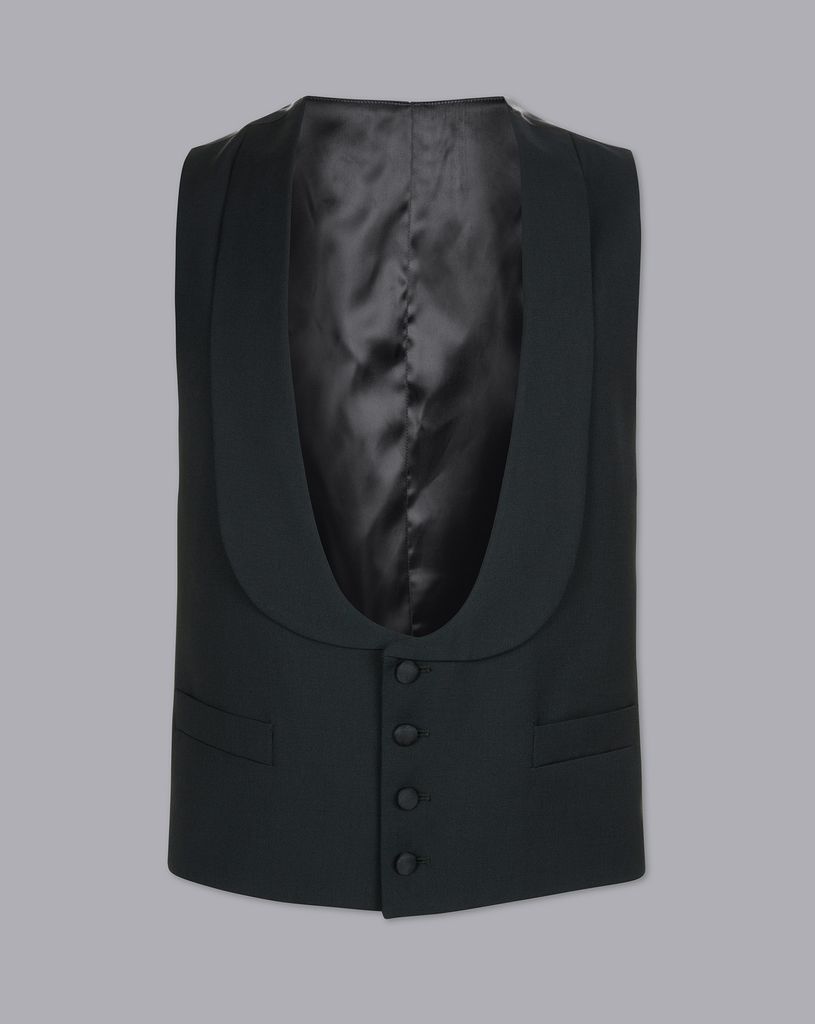 Wool Shawl Collar Dinner Suit Waistcoat - Black