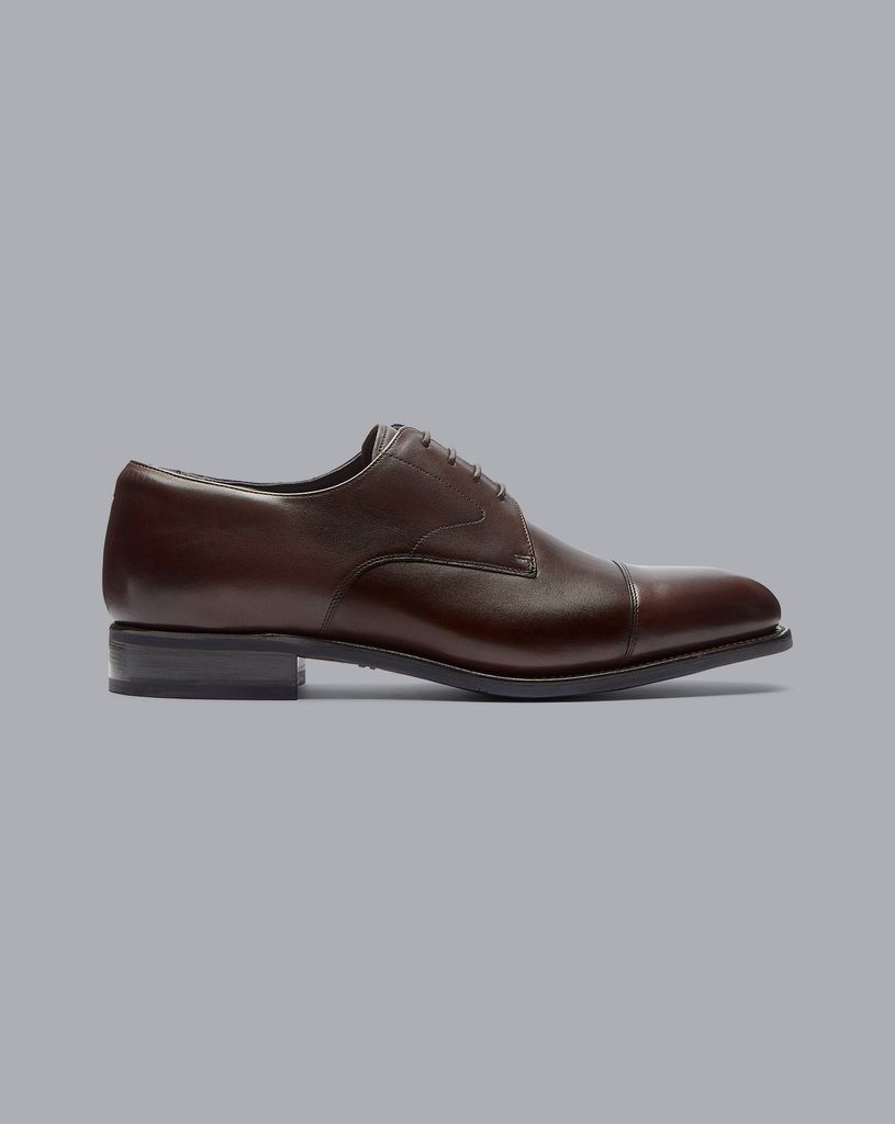 Leather Goodyear Welted Derby Toe Cap Performance Shoes - Chocolate Brown