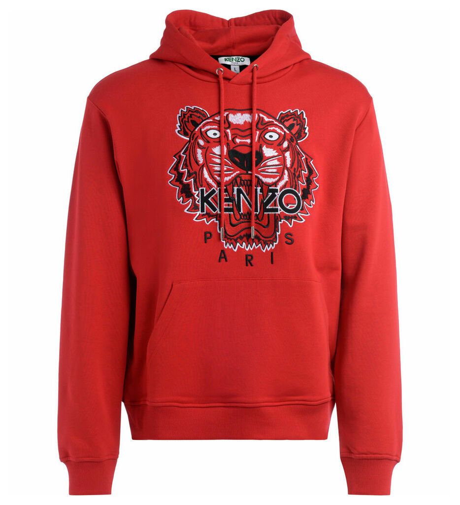 Red Kenzo Tigre Sweatshirt With Hood With Embroidered Front Logo