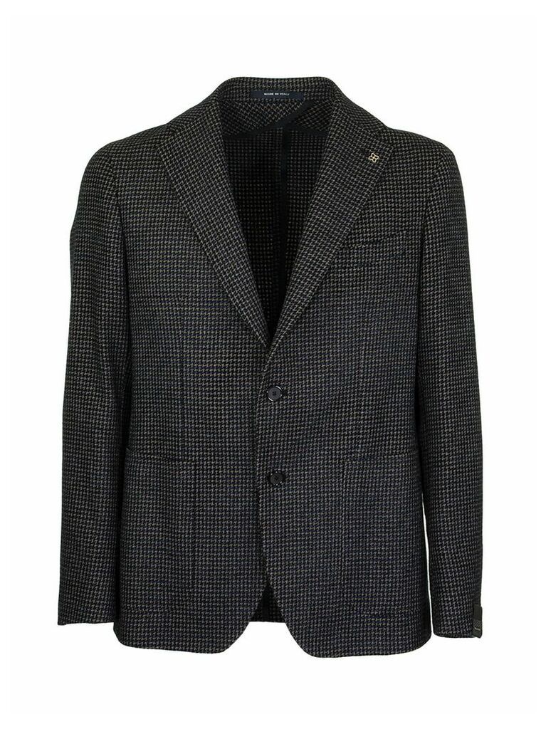 Two-button Jacket With Micro Pattern In Blue And Beige Blazer