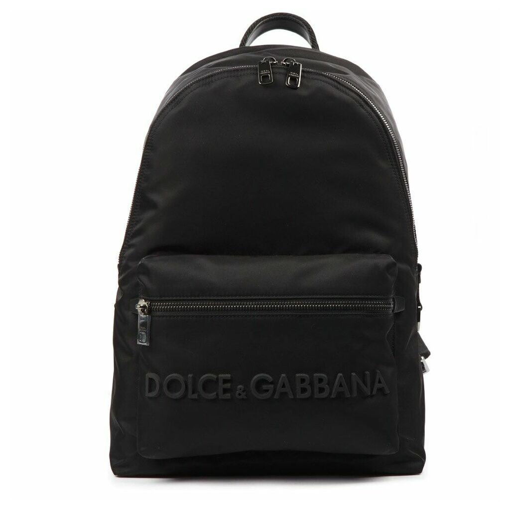D & g Black Leather & Fabric Logo Backpack