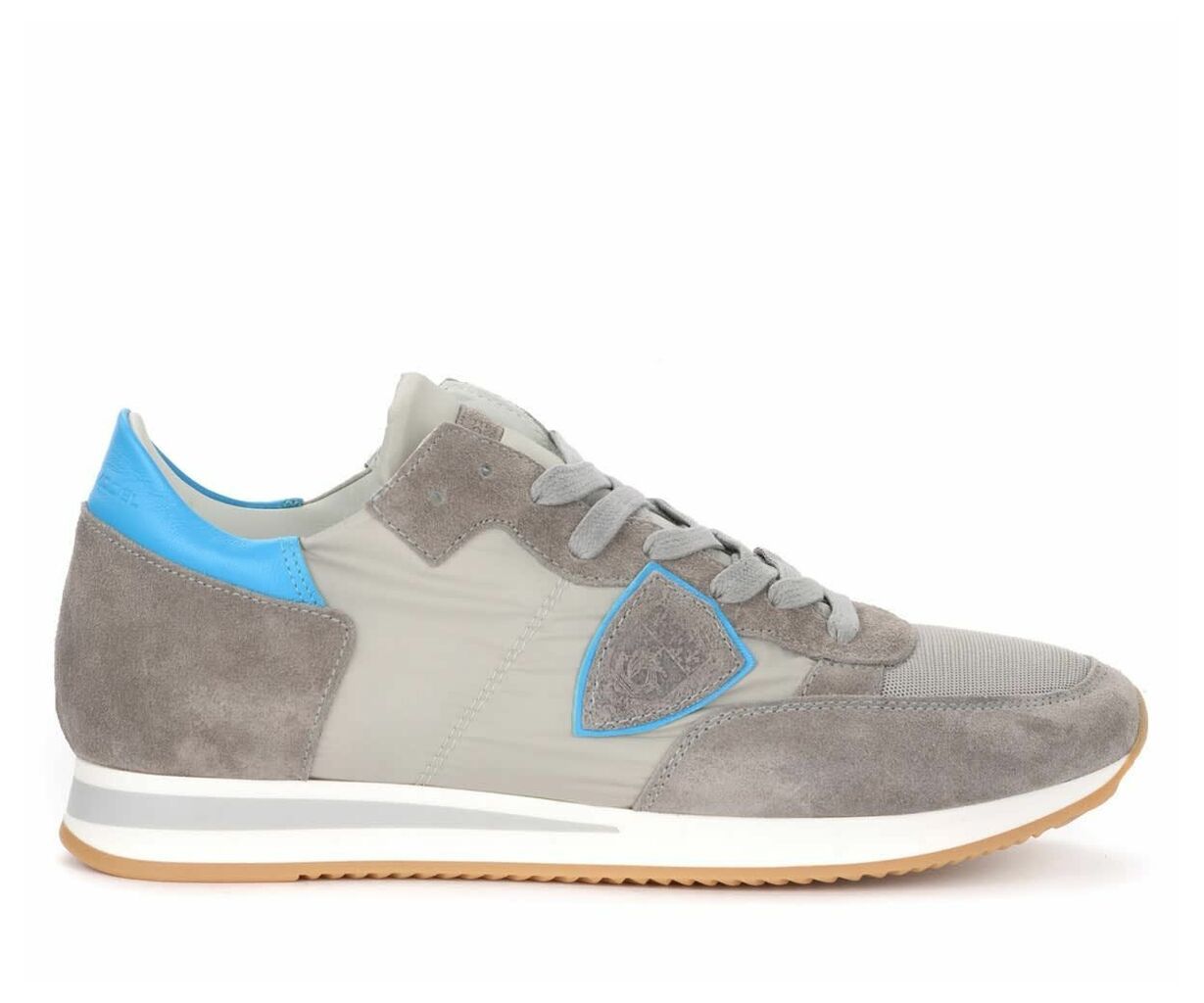 Tropez Sneaker In Suede And Gray Fabric With Light Blue Spoiler