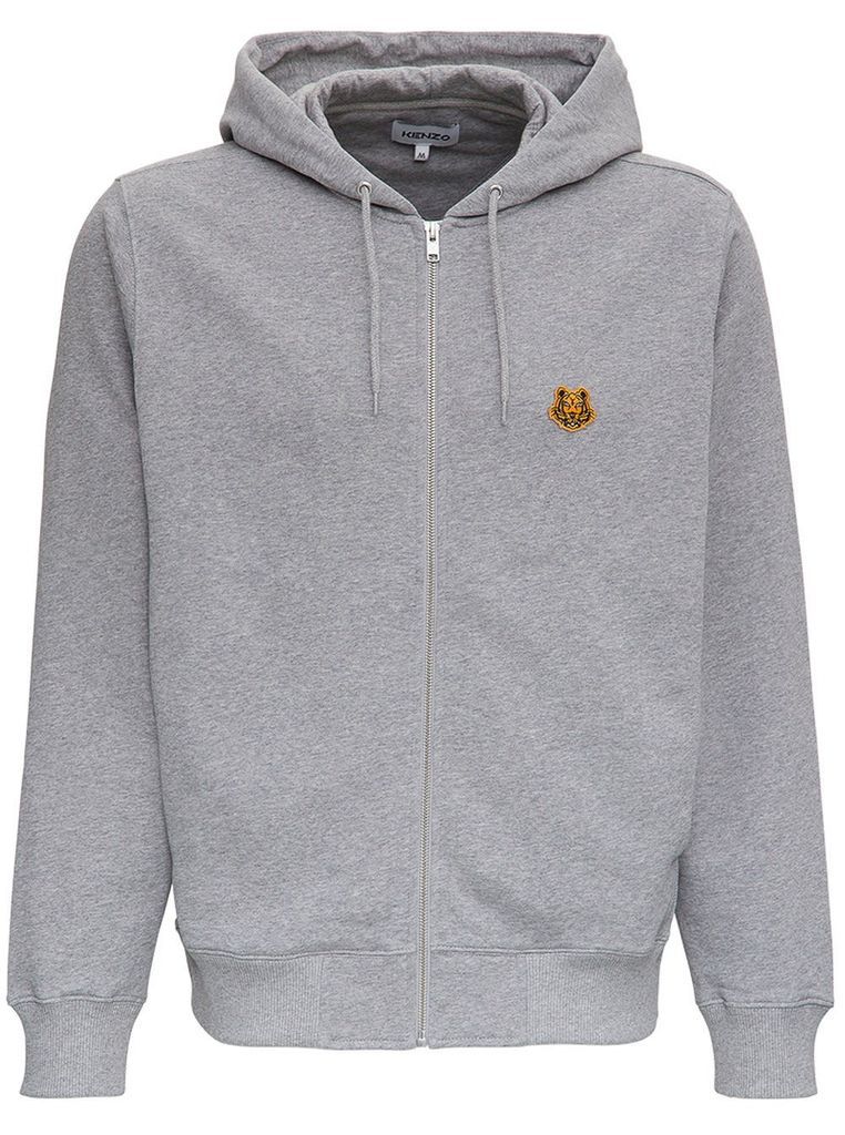 Grey Jersey Hoodie With Logo Patch