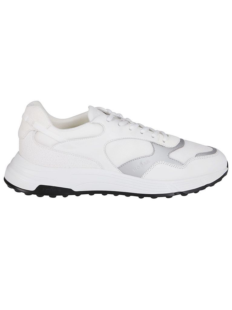 White And Silver-tone Leather Sneakers