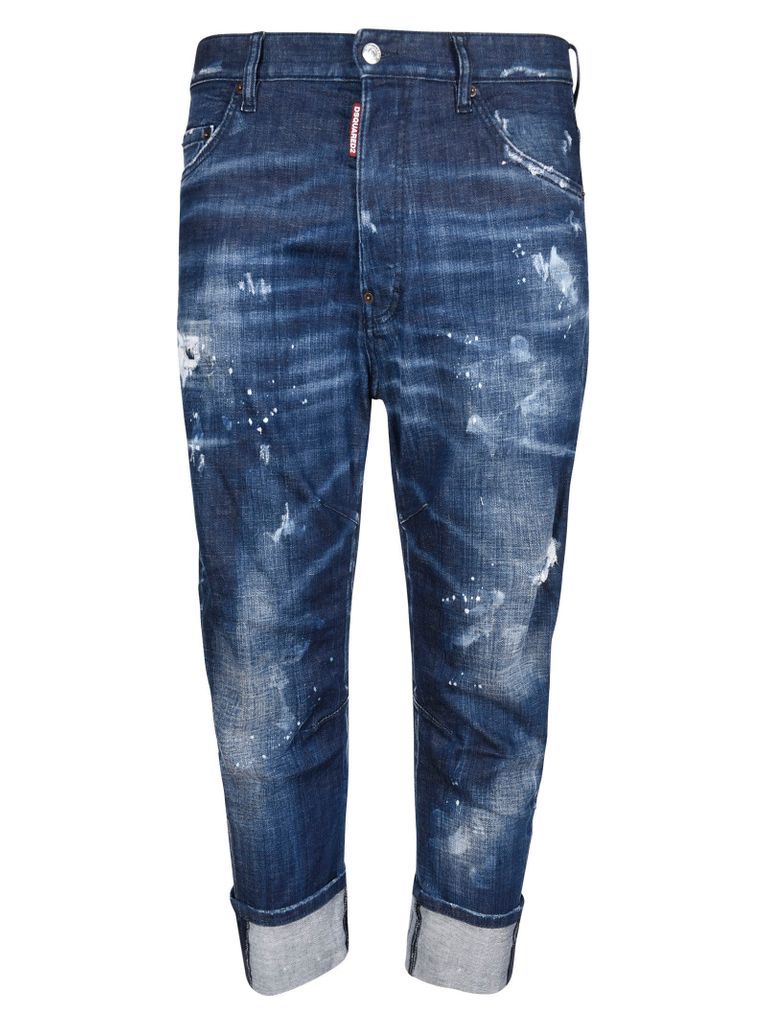 Folded Cuff Distressed Detail Jeans