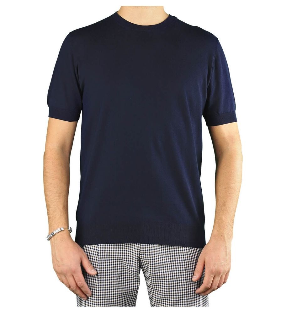 Navy Blue Crew Neck Jumper With Short Sleeve