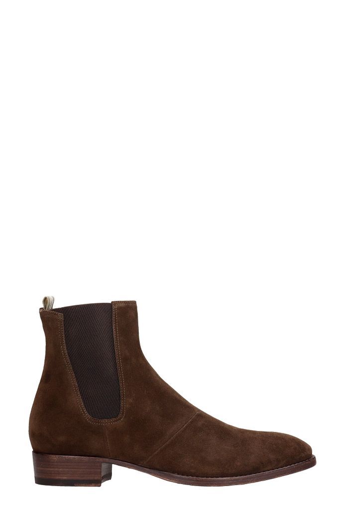 Sean 003 Low Heels Ankle Boots In Brown Suede