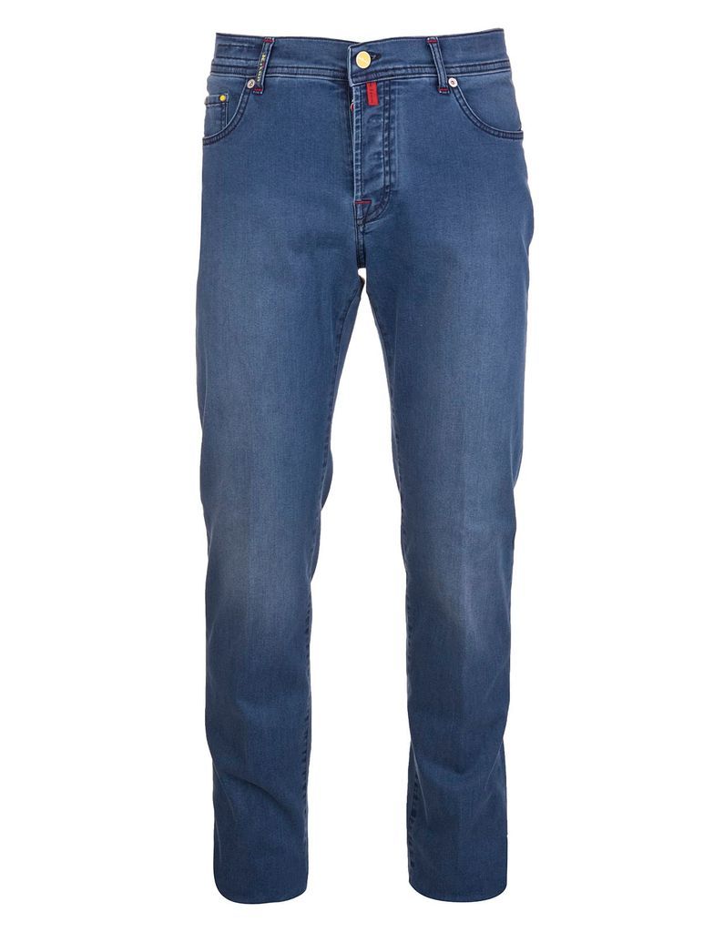 Indigo-blue Cotton-blend Straight-leg Denim Jeans