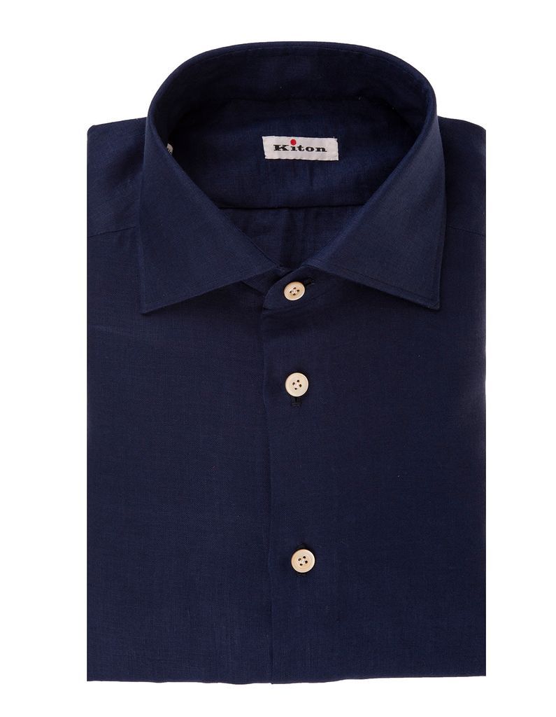 Navy-blue Linen Button-up Linen Shirt