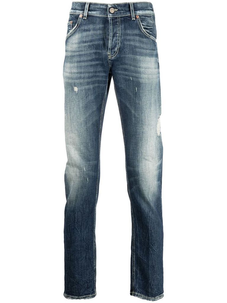Blue Cotton-blend Distressed Jeans
