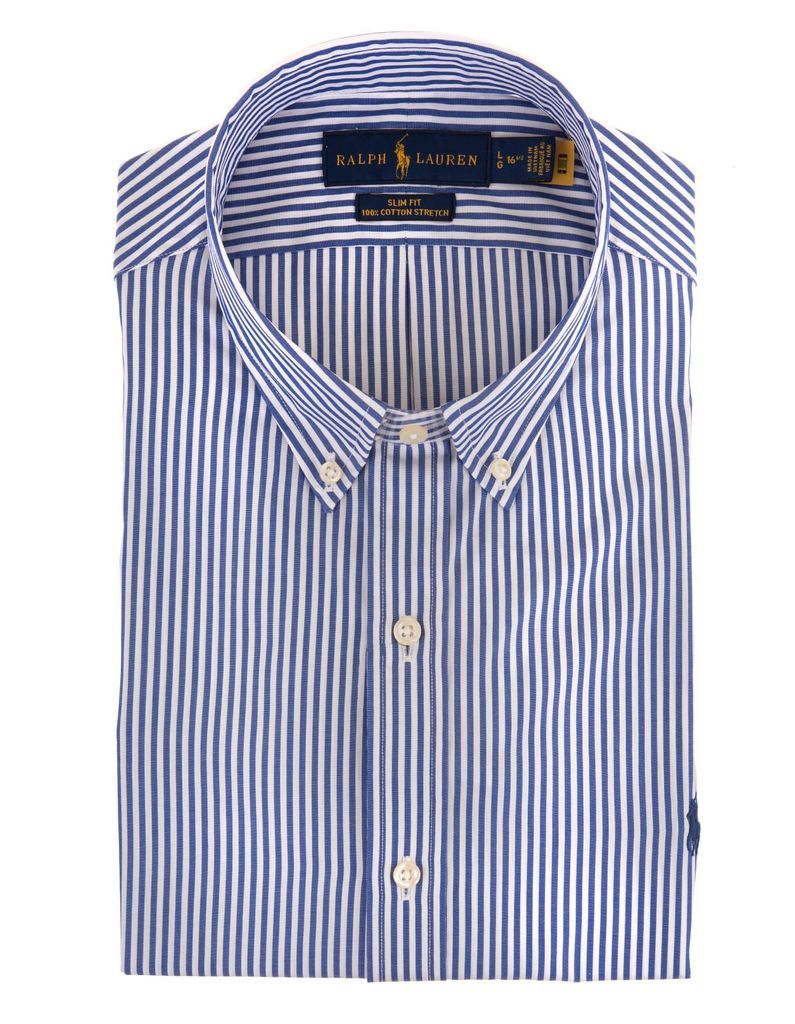 Man Slim Fit Shirt In White And Blue Striped Poplin
