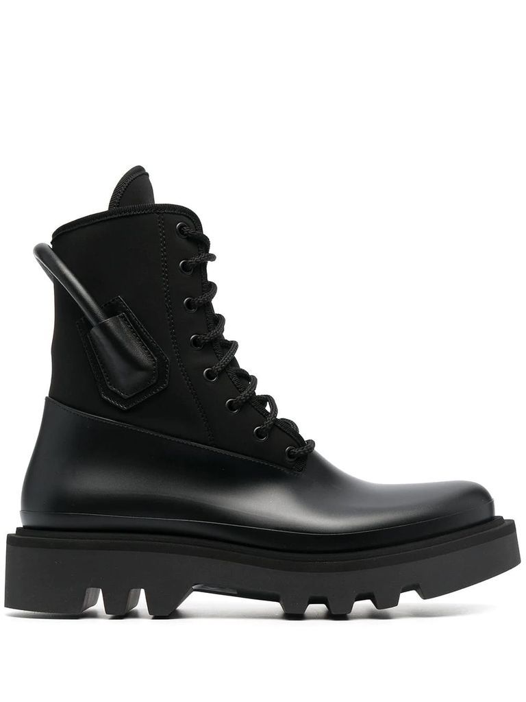Man Black Combat Ankle Boot In Neoprene And Leather